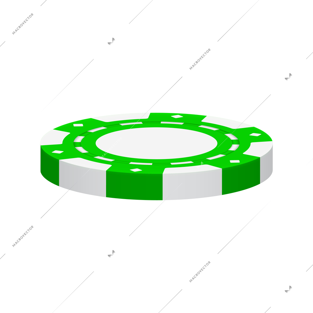 Realistic poker club casino chips composition with view of green colored chip vector illustration