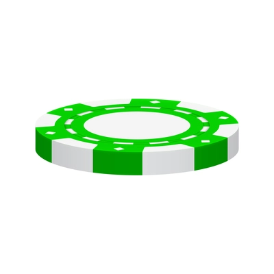 Realistic poker club casino chips composition with view of green colored chip vector illustration