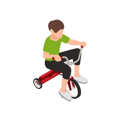 Bicycle people isometric composition with isolated images of child character riding bike vector illustration