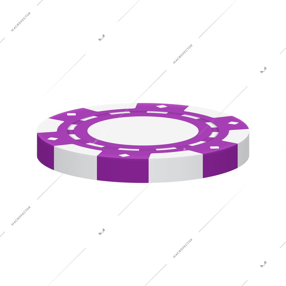 Realistic poker club casino chips composition with view of purple colored chip vector illustration