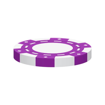 Realistic poker club casino chips composition with view of purple colored chip vector illustration