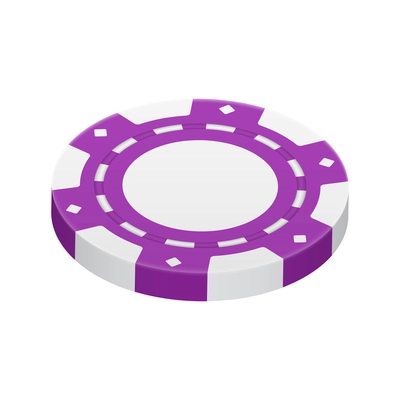 Realistic poker club casino chips composition with view of purple colored chip vector illustration