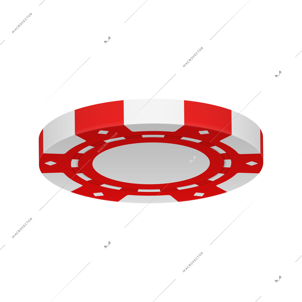 Realistic poker club casino chips composition with view of red colored chip vector illustration