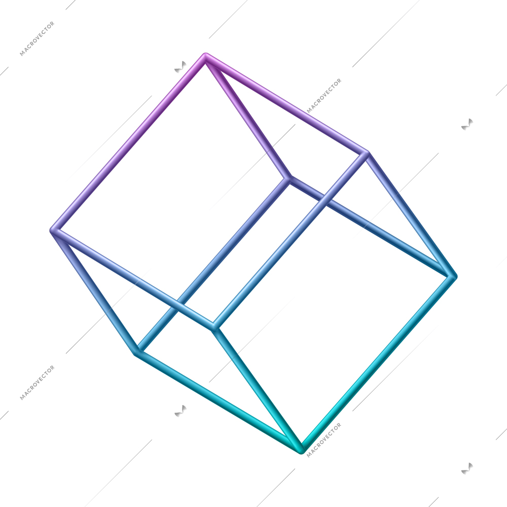 Realistic geometric shapes objects composition with isolated image of neon cube wireframe on blank background vector illustration