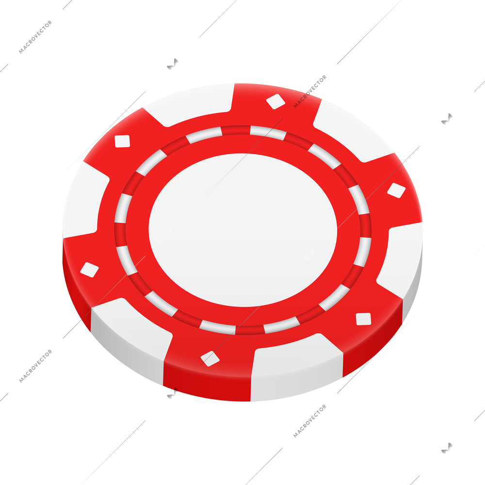 Realistic poker club casino chips composition with view of red colored chip vector illustration