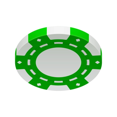 Realistic poker club casino chips composition with view of green colored chip vector illustration