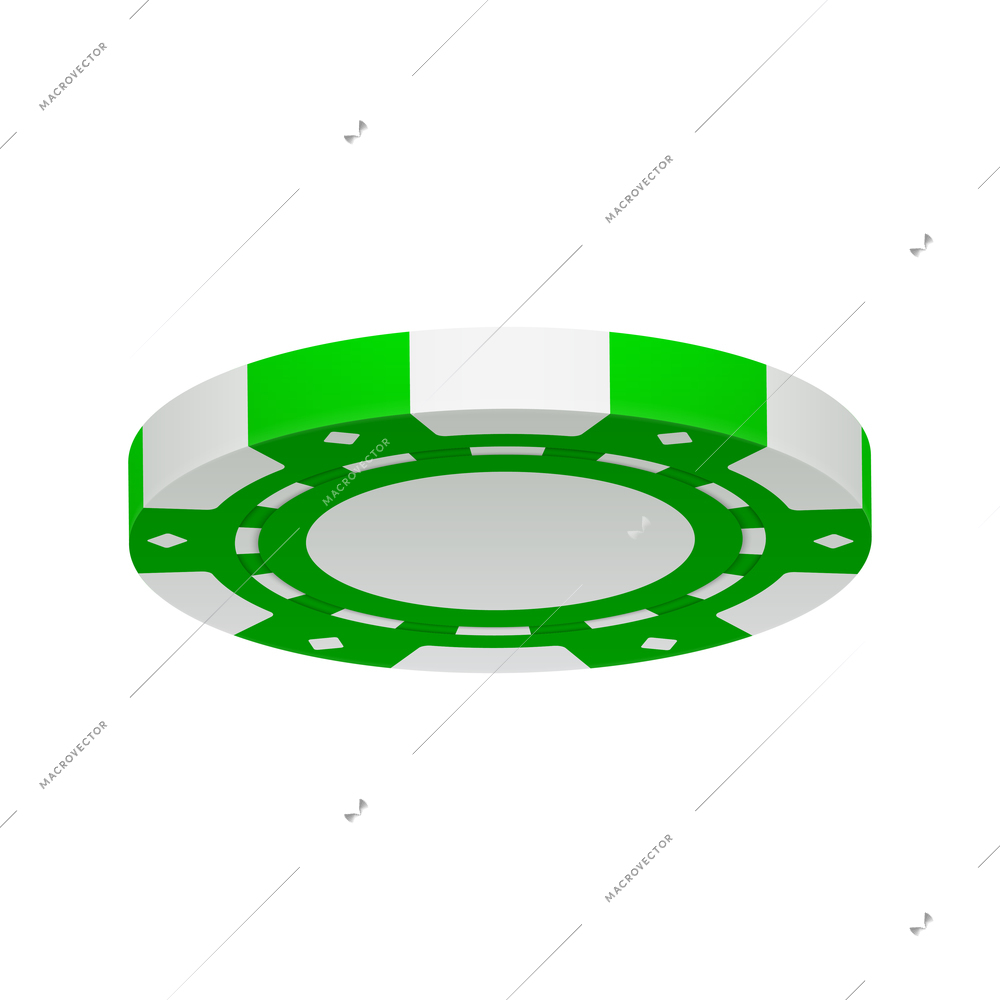 Realistic poker club casino chips composition with view of green colored chip vector illustration