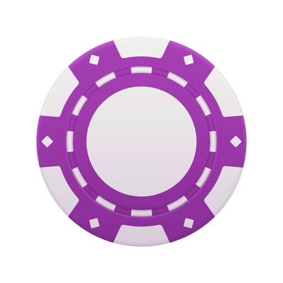 Realistic poker club casino chips composition with top view of purple colored chip vector illustration