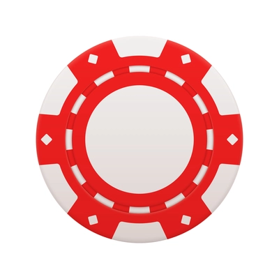 Realistic poker club casino chips composition with top view of red colored chip vector illustration