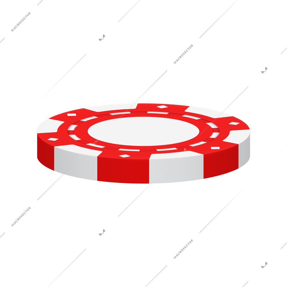 Realistic poker club casino chips composition with view of red colored chip vector illustration