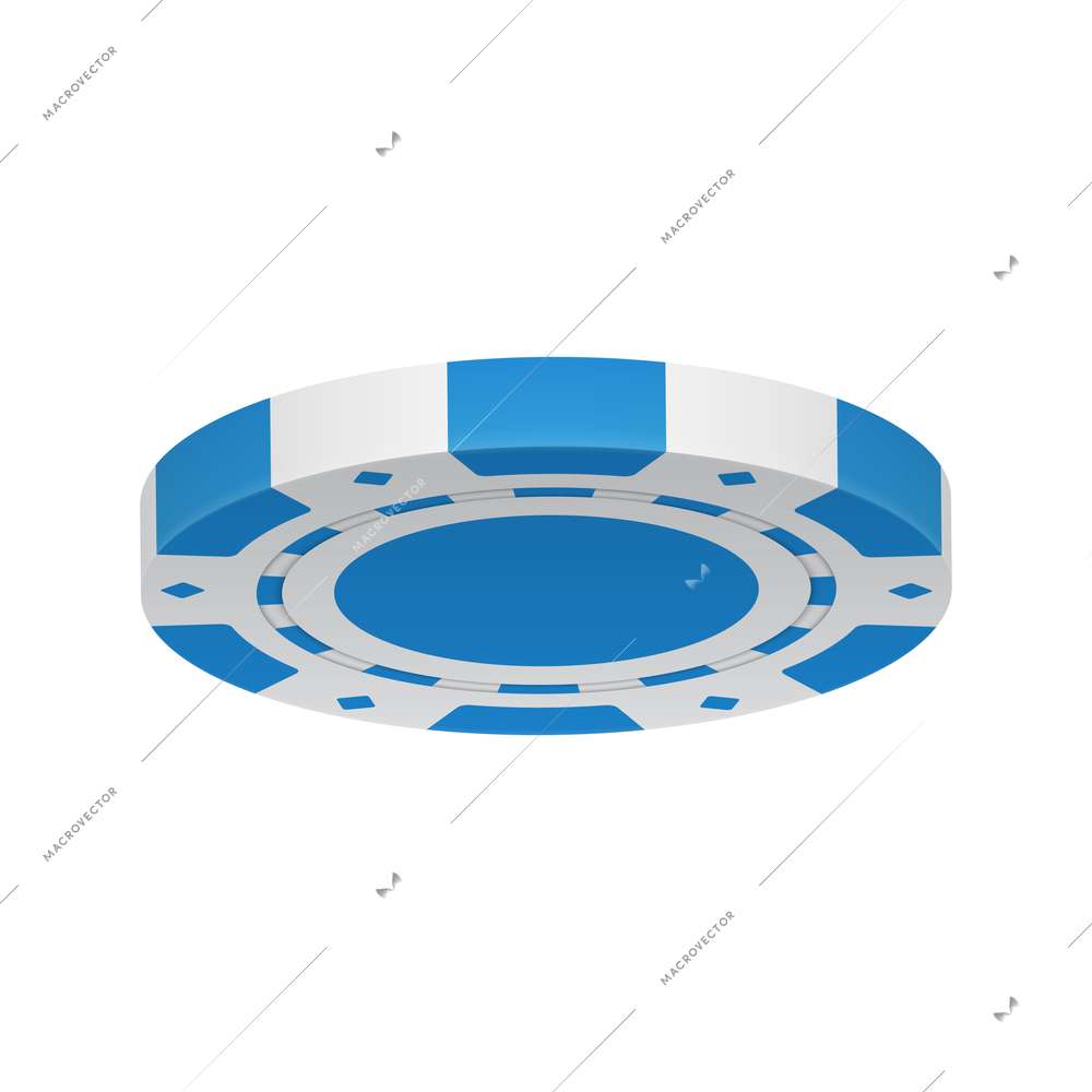 Realistic poker club casino chips composition with view of blue colored chip vector illustration