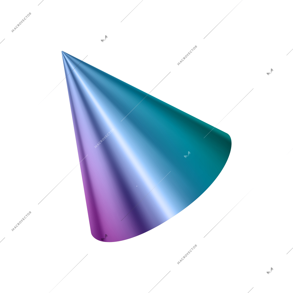 Realistic geometric shapes objects composition with isolated image of silver cone on blank background vector illustration