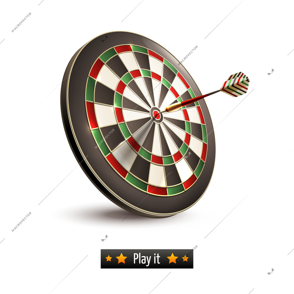 Darts board goal target competition realistic isolated on white background vector illustration