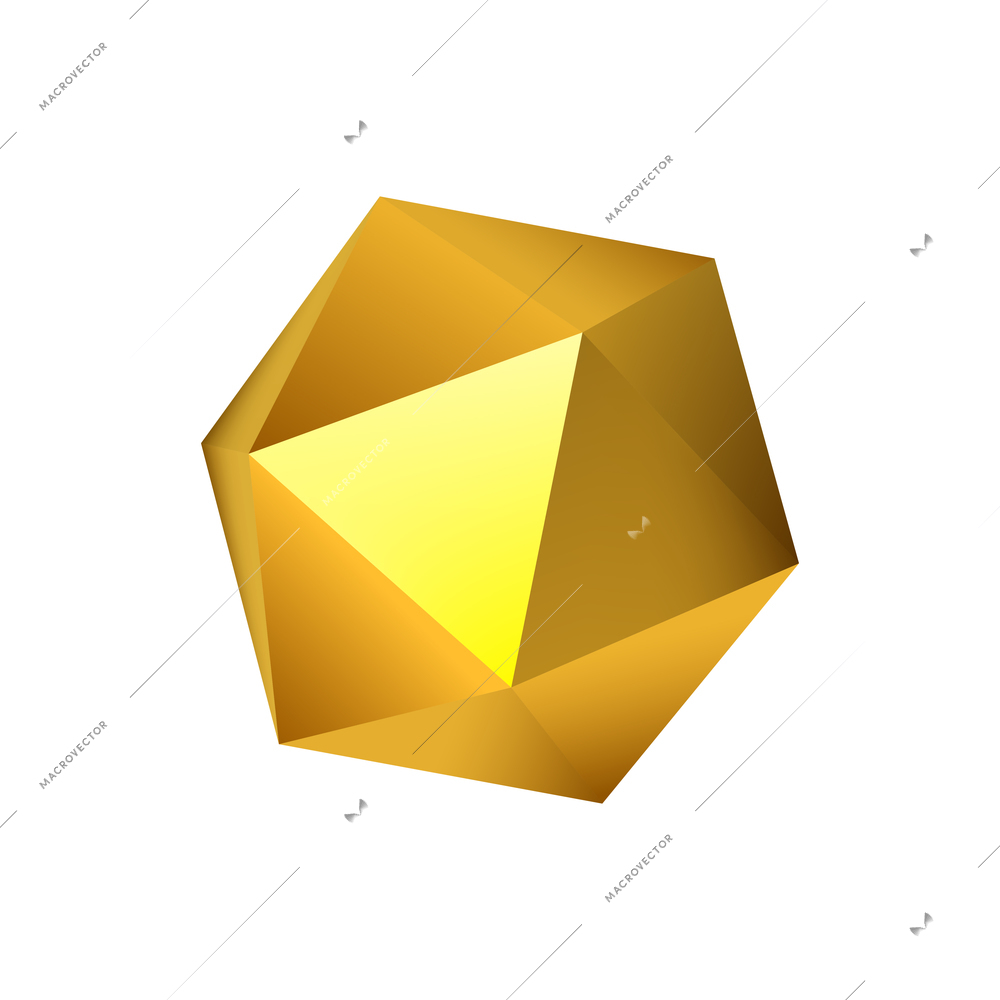 Realistic geometric shapes objects composition with isolated image of golden heptagon on blank background vector illustration