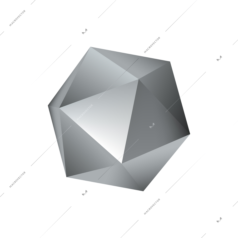 Realistic geometric shapes objects composition with isolated image of silver heptagon on blank background vector illustration