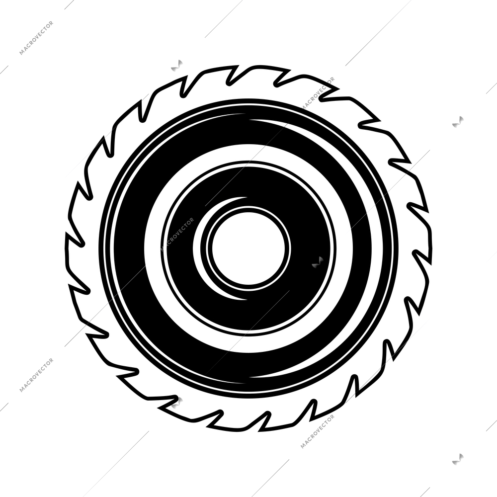 Lumberjack woodwork engraving hand drawn composition with isolated image of cutting wheel with sharp edges vector illustration