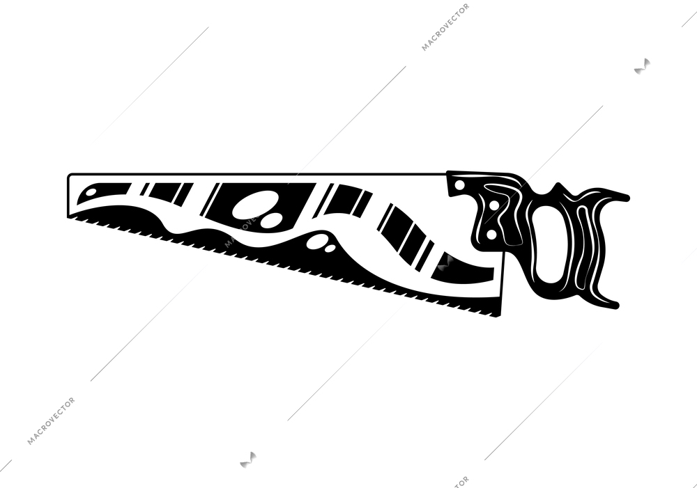 Lumberjack woodwork engraving hand drawn composition with isolated image of hand saw with handle vector illustration