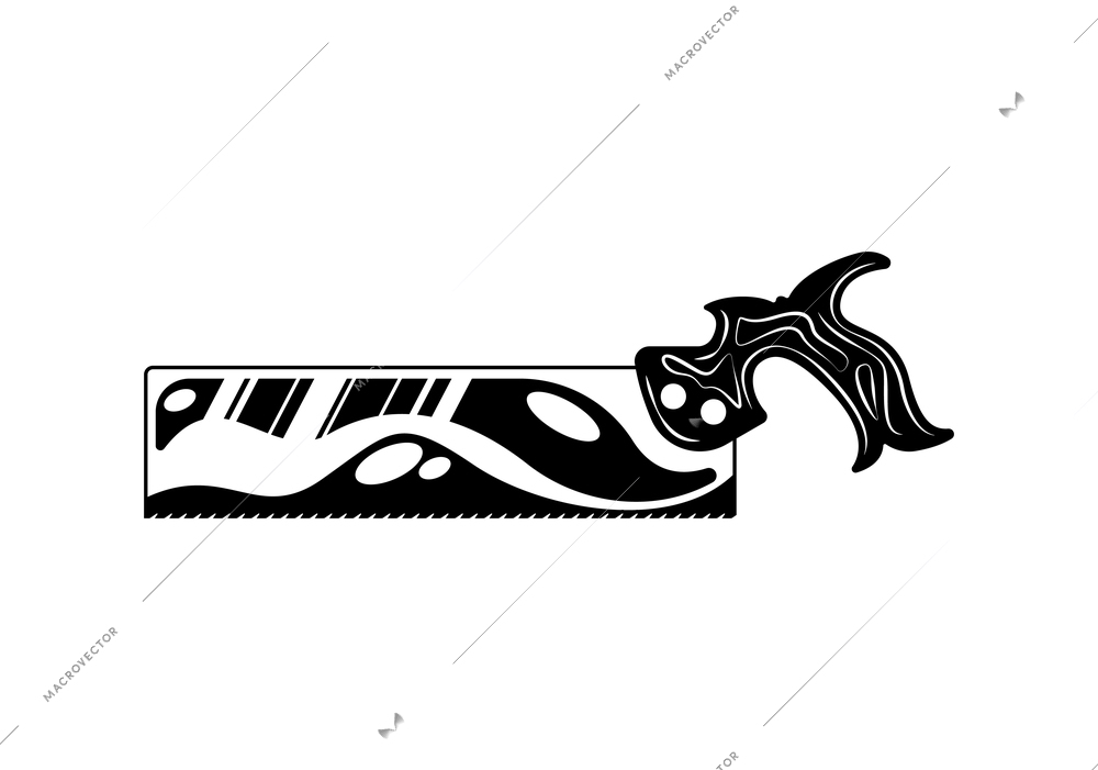 Lumberjack woodwork engraving hand drawn composition with isolated image of saw vector illustration