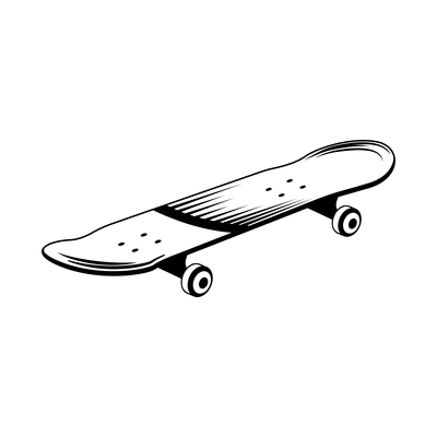 Skateboarding hand drawn engraving composition with isolated image of wooden board with wheels vector illustration