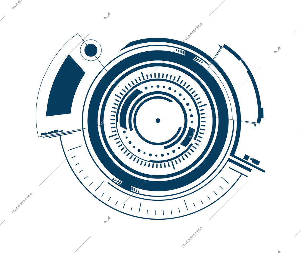 Hud interface radar composition with monochrome image of user interface on white background vector illustration