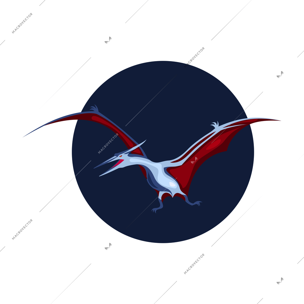 Jurassic monster giant ancient dinosaur composition with round image of flying dinosaur with wings vector illustration