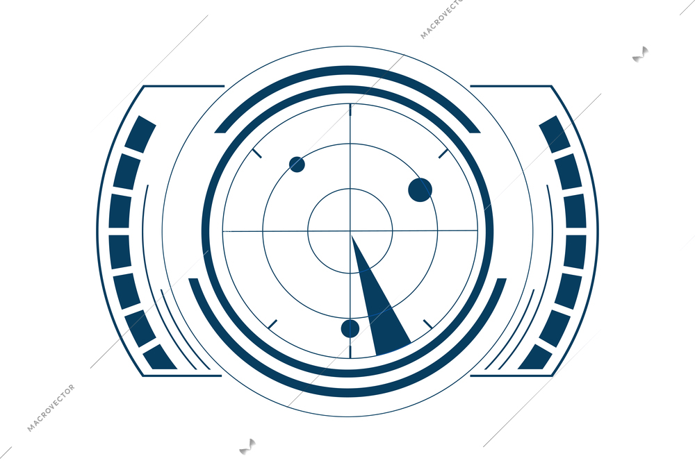 Hud interface radar composition with monochrome image of user interface on white background vector illustration