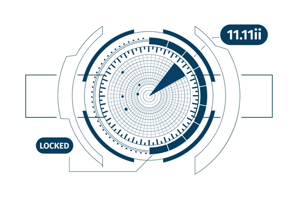 Hud interface radar composition with monochrome image of user interface on white background vector illustration