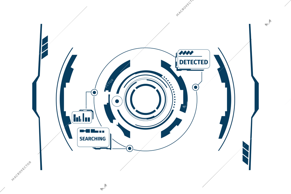 Hud interface radar composition with monochrome image of user interface on white background vector illustration