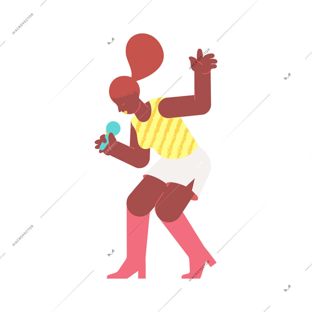 Singer star flat composition with isolated character of singing african american woman vector illustration