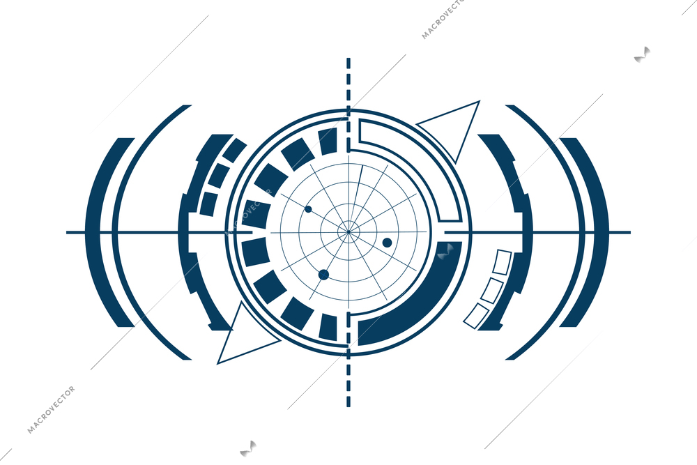 Hud interface radar composition with monochrome image of user interface on white background vector illustration