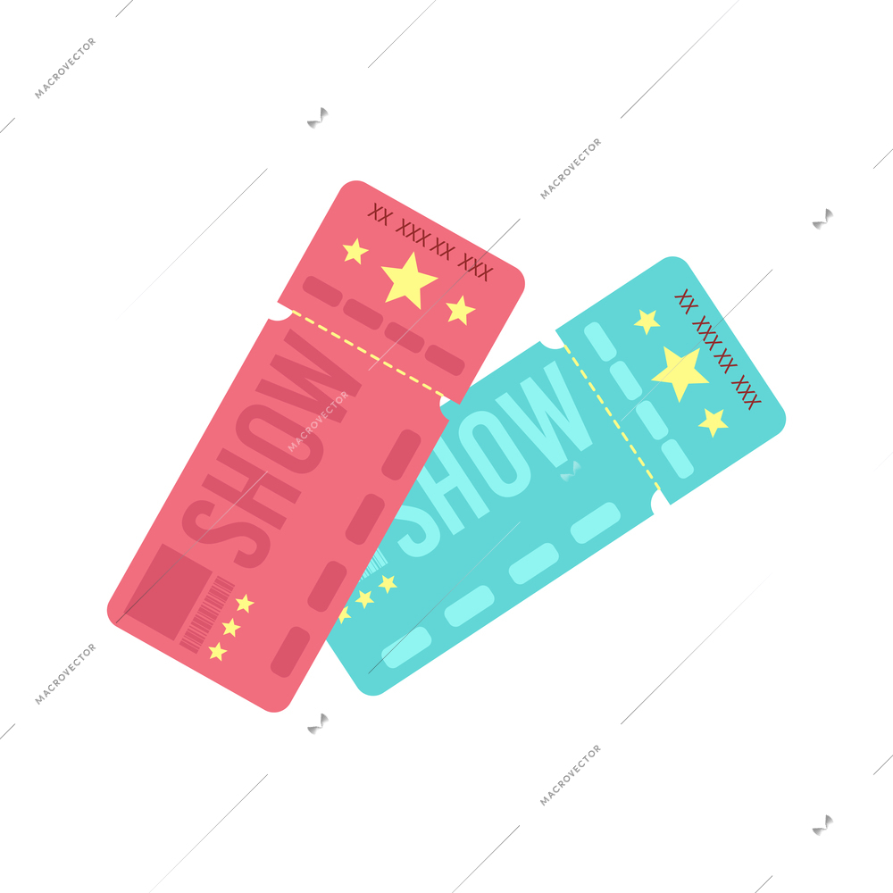 Singer star flat composition with images of vintage style tickets for all stars show vector illustration