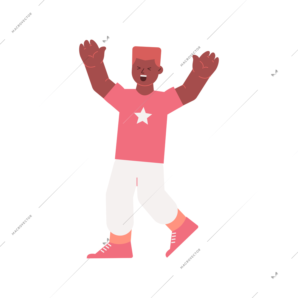Singer star flat composition with isolated character of african american boy vector illustration