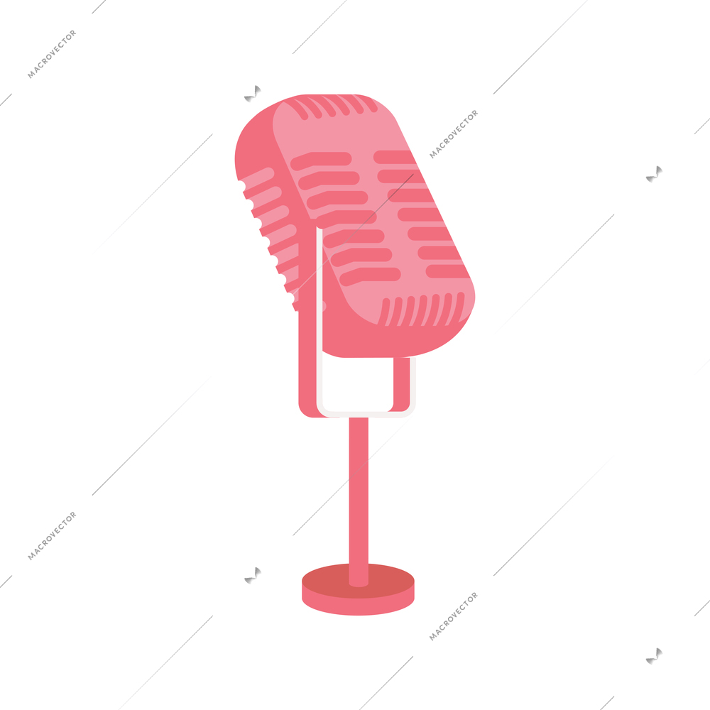 Singer star flat composition with isolated image of pink microphone vector illustration