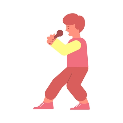 Singer star flat composition with isolated character of singing boy vector illustration