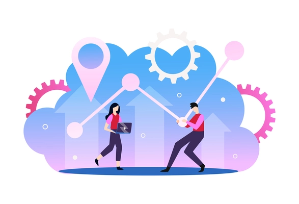 5g internet technology composition with icons of cloud gear and characters of coworkers vector illustration