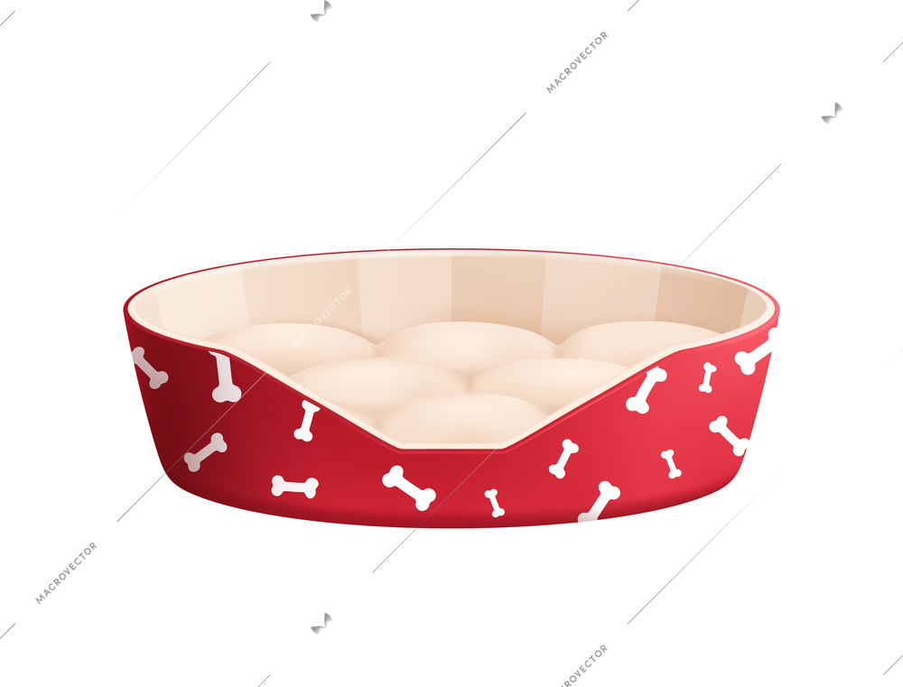 Pet dog accessories realistic composition with isolated image of dish for dogs food vector illustration