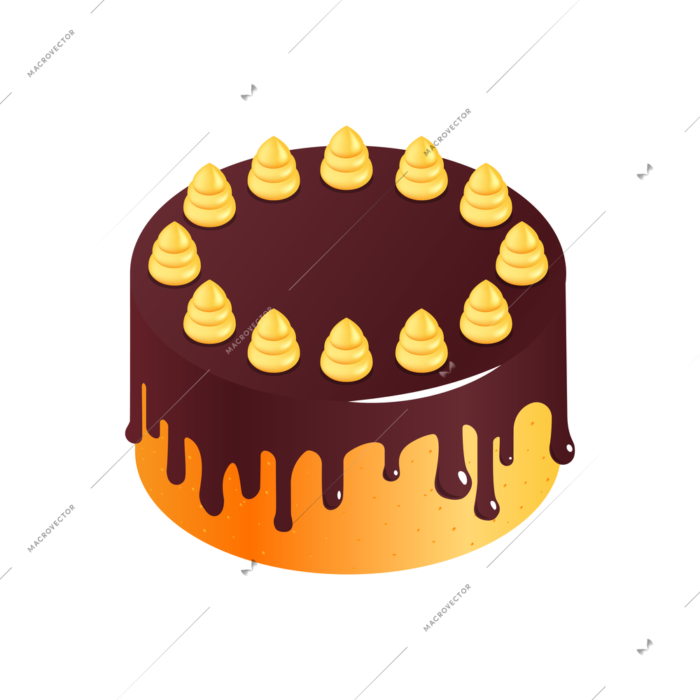 Isometric anniversary cake composition with isolated image of sweet and festive cake vector illustration