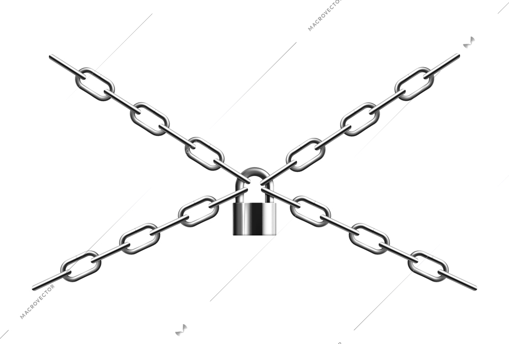 Metal rusty chain realistic composition with isolated images of chains connected to lock vector illustration