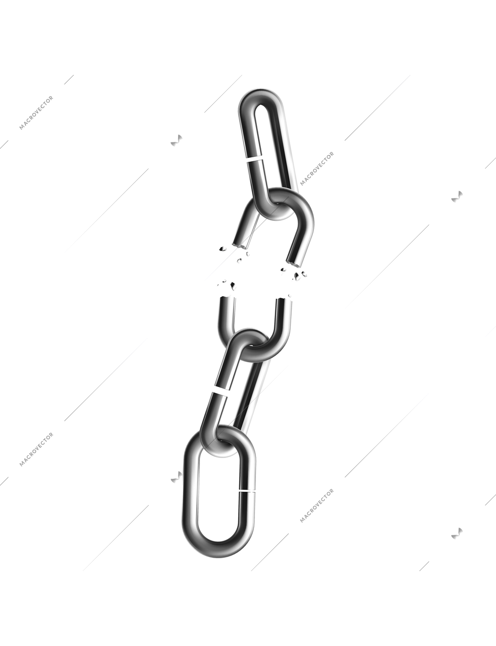 Metal rusty chain realistic composition with isolated images of breaking chain segments vector illustration