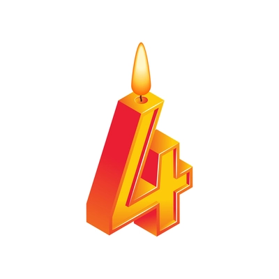 Isometric anniversary numbers composition with isolated image of candle with four digit shape vector illustration