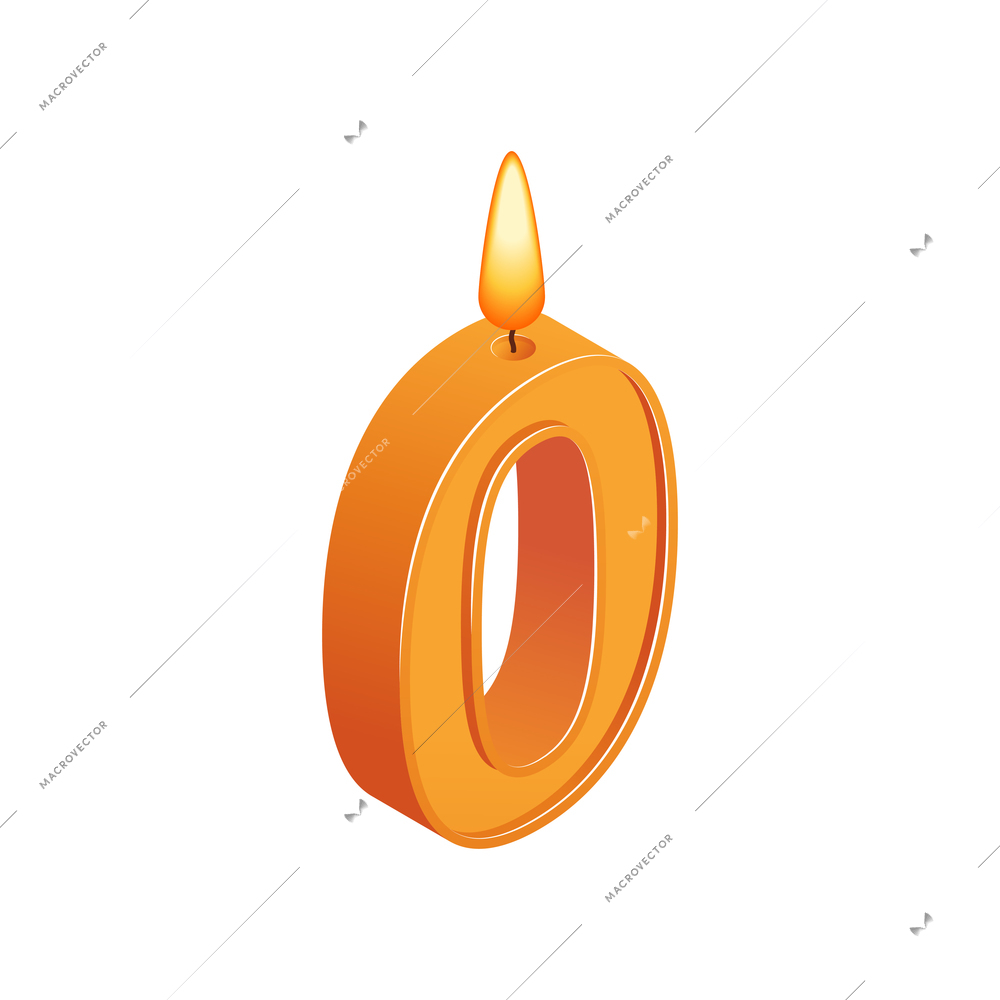 Isometric anniversary numbers composition with isolated image of candle with zero digit shape vector illustration