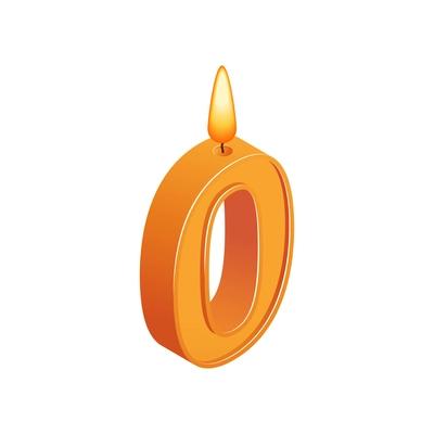 Isometric anniversary numbers composition with isolated image of candle with zero digit shape vector illustration