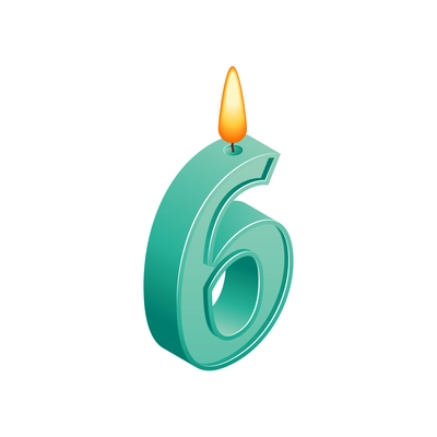 Isometric anniversary numbers composition with isolated image of candle with six digit shape vector illustration