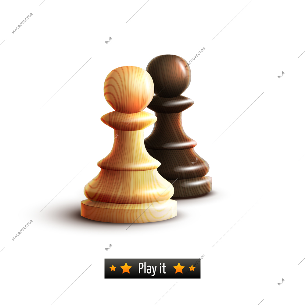 Black and white chess pawns realistic isolated on white background vector illustration