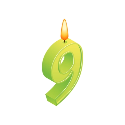 Isometric anniversary numbers composition with isolated image of candle with nine digit shape vector illustration