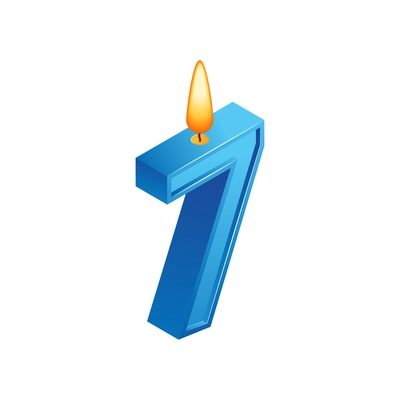 Isometric anniversary numbers composition with isolated image of candle with seven digit shape vector illustration