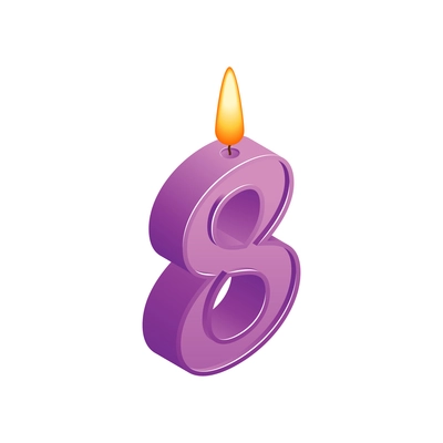 Isometric anniversary numbers composition with isolated image of candle with eight digit shape vector illustration