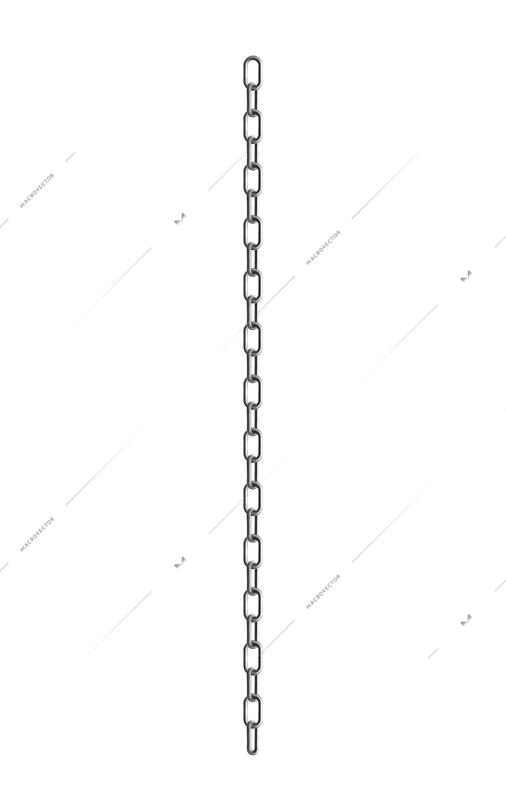 Metal rusty chain realistic composition with isolated images of straight hanging chain vector illustration