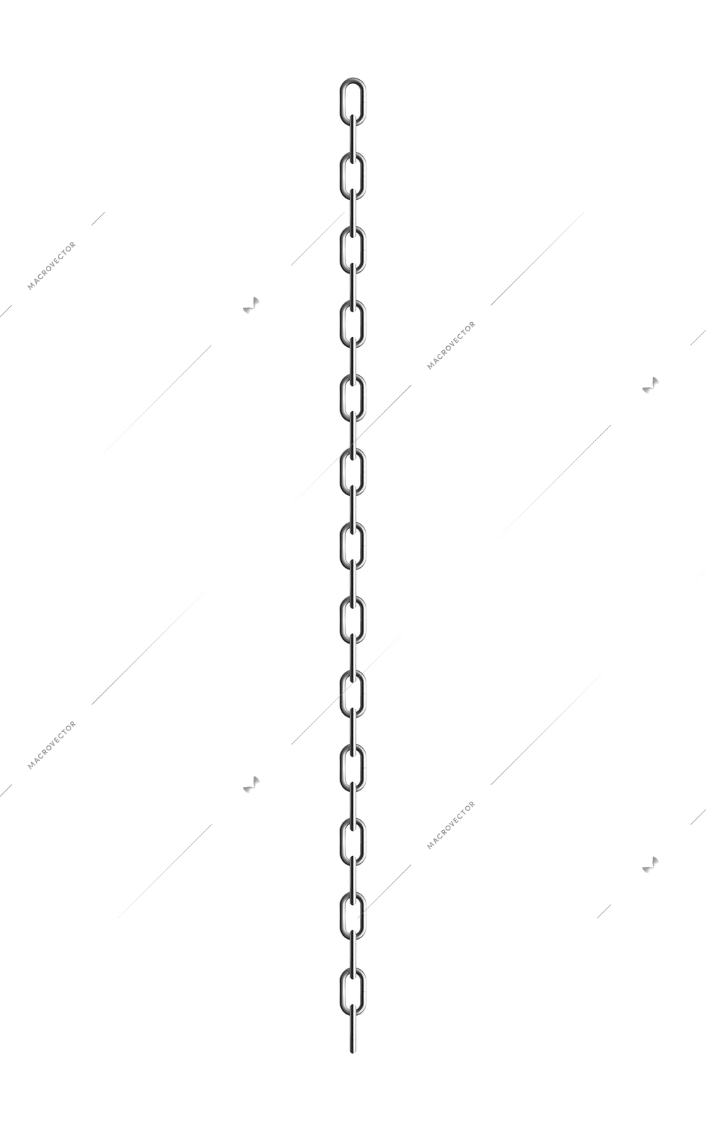 Metal rusty chain realistic composition with isolated images of straight hanging chain vector illustration