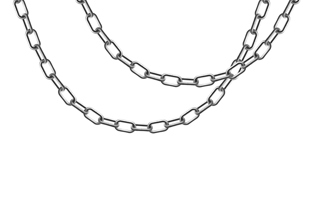 Metal rusty chain realistic composition with isolated images of hanging chains vector illustration